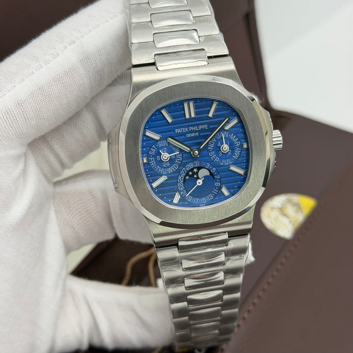 Patek Philippe Nautilus annual calendar Blue dial and integrated moon phase sub-dial Swiss Super Clone