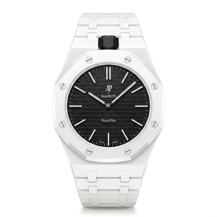 AP X SWATCH ROYAL POP Bioceramic Strap - White Strap With Black Dial