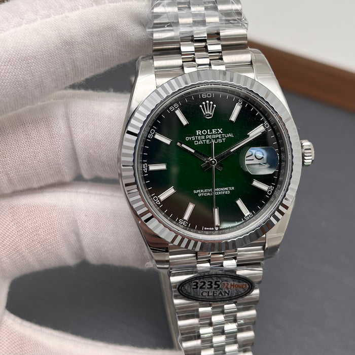 Rolex Oyster Perpetual Datejust 41 in White Rolesor with a Green Lacquer Ombré Dial Swiss Super Clone 2026