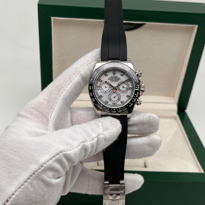 Rolex Daytona Leather  Watch Band Rubber 40mm white mother-of-pearl dial (5A+)