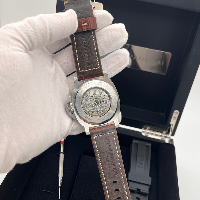 Panerai Luminor Marina Titanium watch 44mm brushed titanium case and a brown leather strap