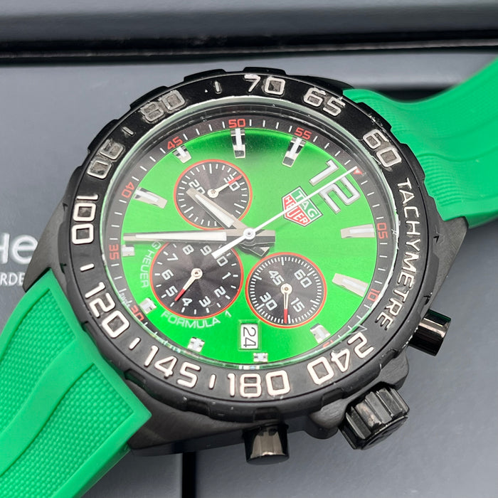 TAG Heuer Formula 1 Quartz Chronograph vibrant green dial and matching green rubber strap