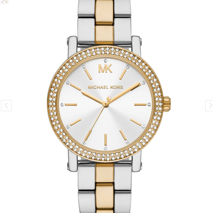 Michael Kors Women's Corey Three-Hand Two-Tone Watch Mk7348 Authentic