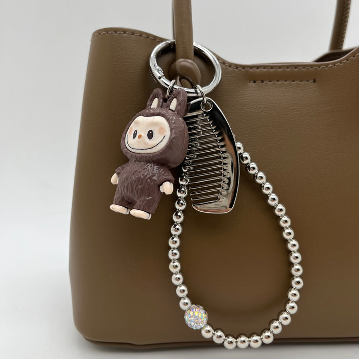 Genuine Leather Women Mini Cross Bag With Labubu Charm
