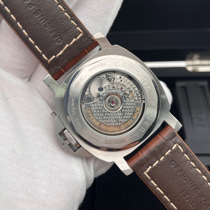 Panerai Luminor Marina Titanium watch 44mm brushed titanium case and a brown leather strap
