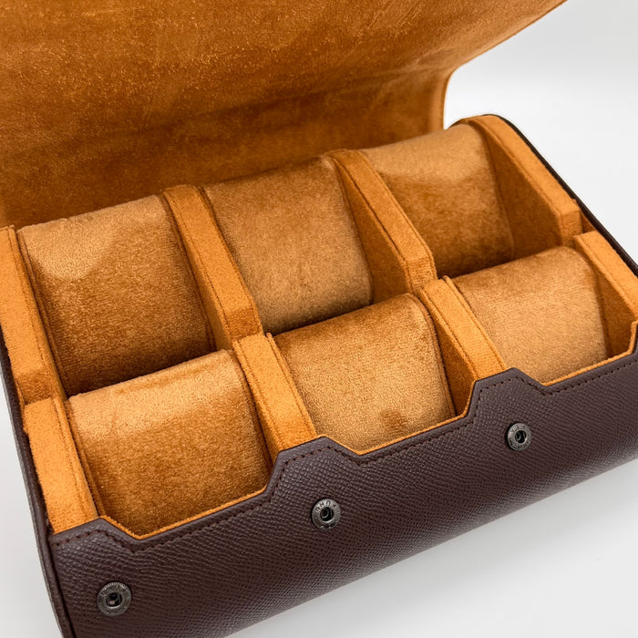 6-Slot Hexagonal Leather Watch Roll Box