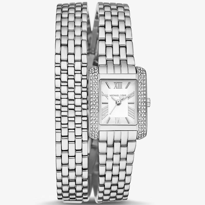 Michael Kors Petite Emery Pavé Silver-Tone Double Wrap Watch MK4834 Authentic