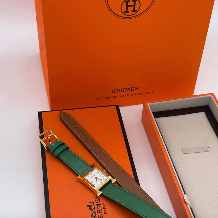 “H” Gold With Green Strap Watch