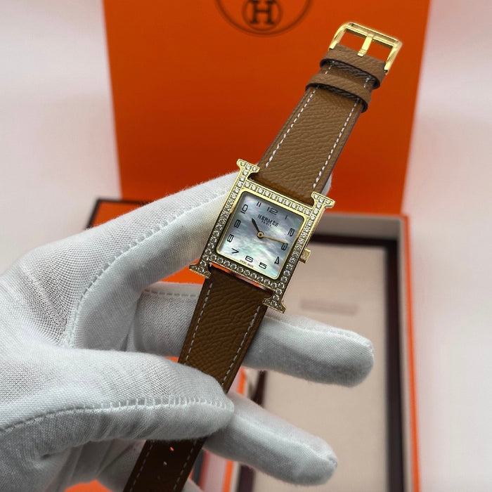 H Gold Stress With Tan Leather Strap Watch