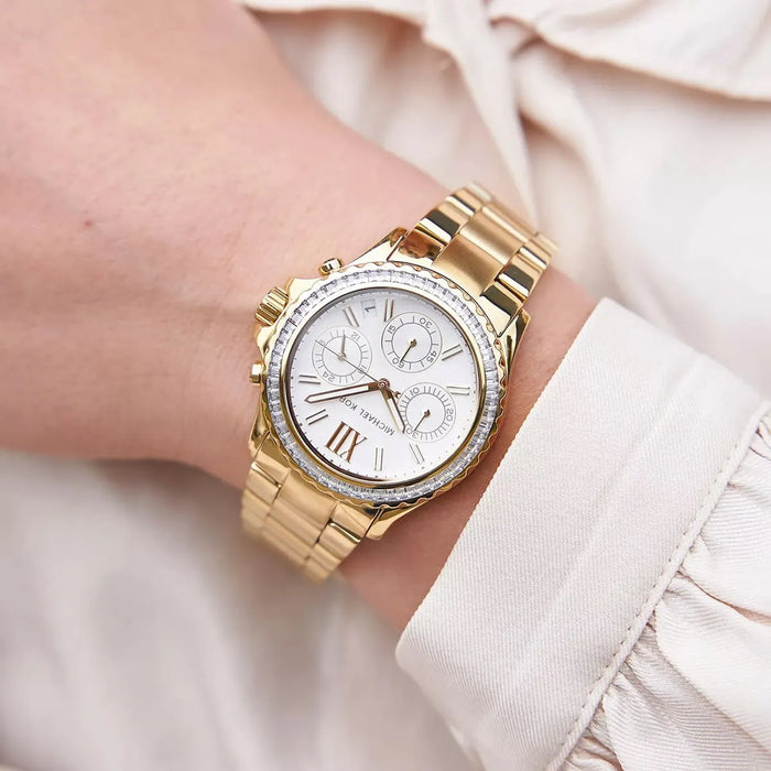 Michael Kors Everest Chronograph Gold Tone Stainless Steel Watch MK7212 Authentic