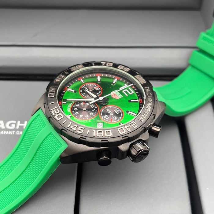 TAG Heuer Formula 1 Quartz Chronograph vibrant green dial and matching green rubber strap