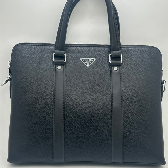 Prada pebbled leather laptop bag