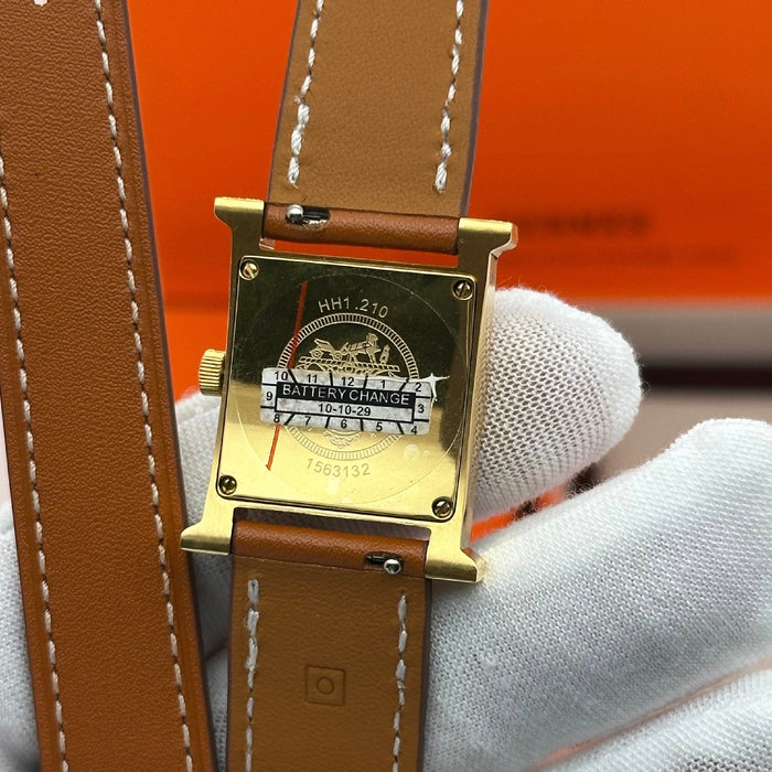 “H” Gold With Brown Strap Watch