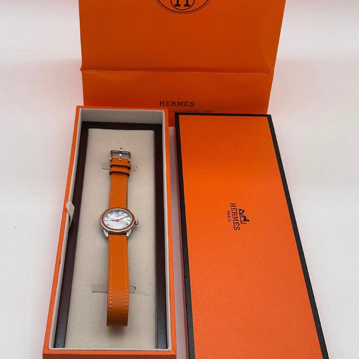 Arceau Silver In Steel With Orange Leather Strap