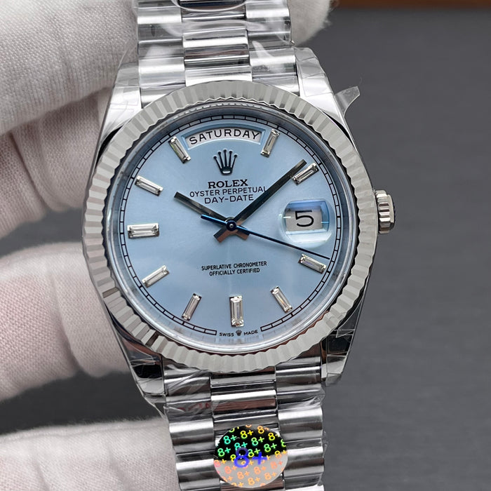 Rolex Day-Date 40 Platinum Ice-Blue Baguette Diamond Dial Swiss Super Clone