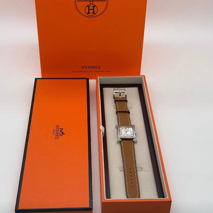 Chrono H Gold Diamond Dial With Brown Leather Strap Watch