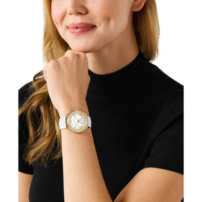 Michael Kors Sage Pavé Gold-Tone and Crocodile Embossed Leather Watch Mk4818 Authentic