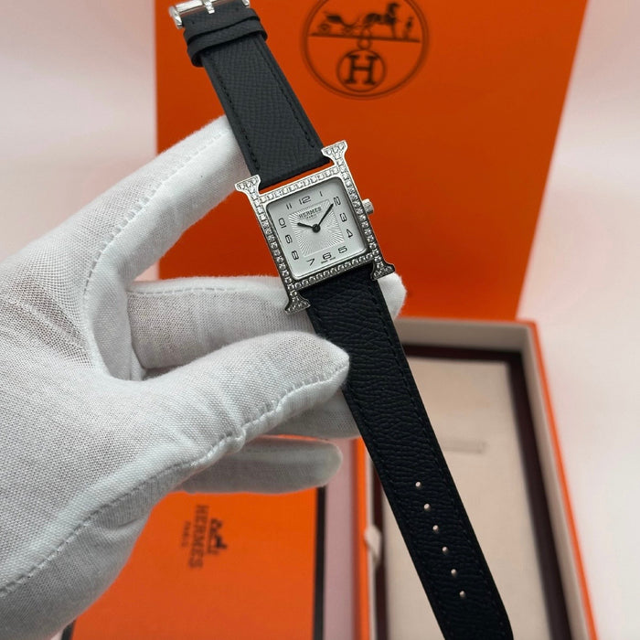 H Silver Stress With Black Strap Watch