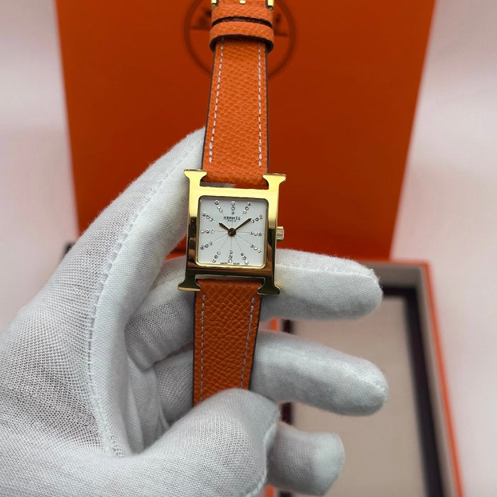 H Gold Black Dial With Orange Leather Strap Watch