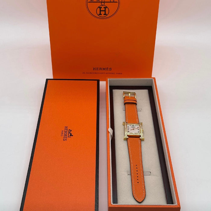 H Stress Gold With Orange Leather Strap Watch