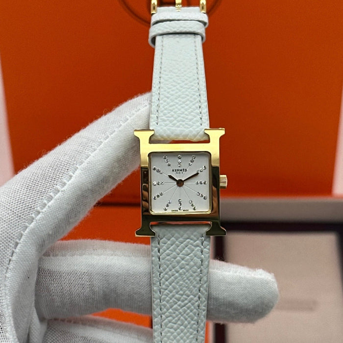 H Gold Stress Dial With White Leather Strap Watch