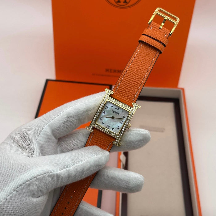 H Stress Gold With Orange Leather Strap Watch