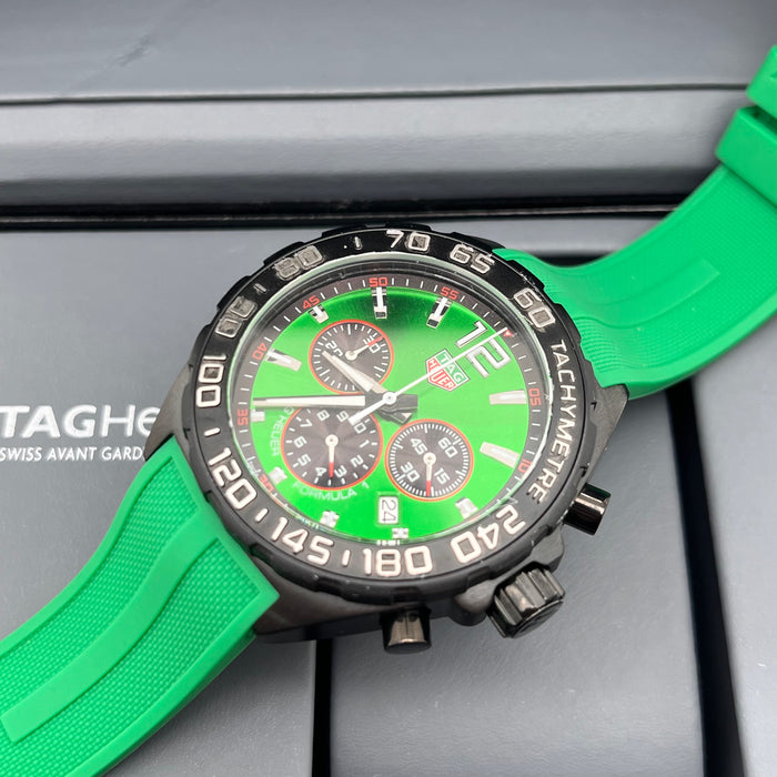 TAG Heuer Formula 1 Quartz Chronograph vibrant green dial and matching green rubber strap