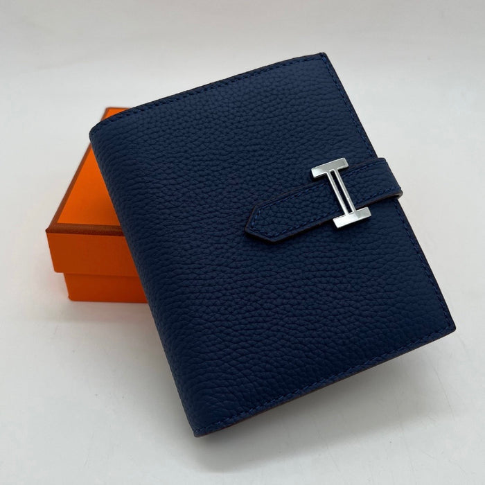 “H” Navy Blue Leather Wallet