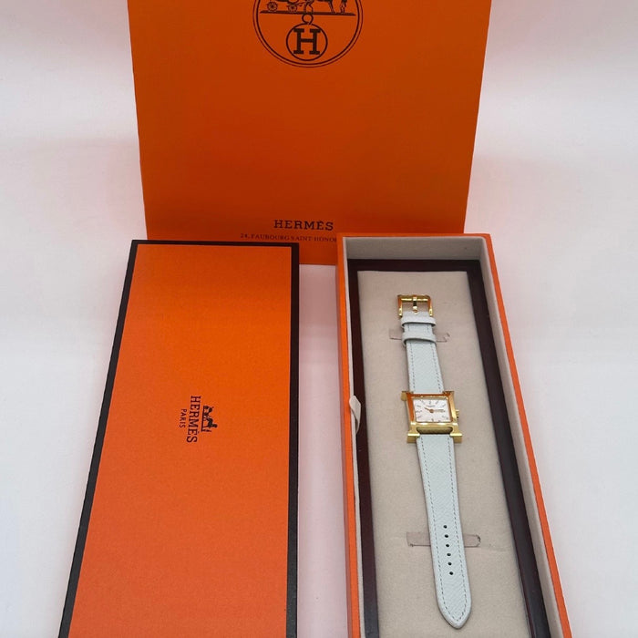 H Gold Stress Dial With White Leather Strap Watch