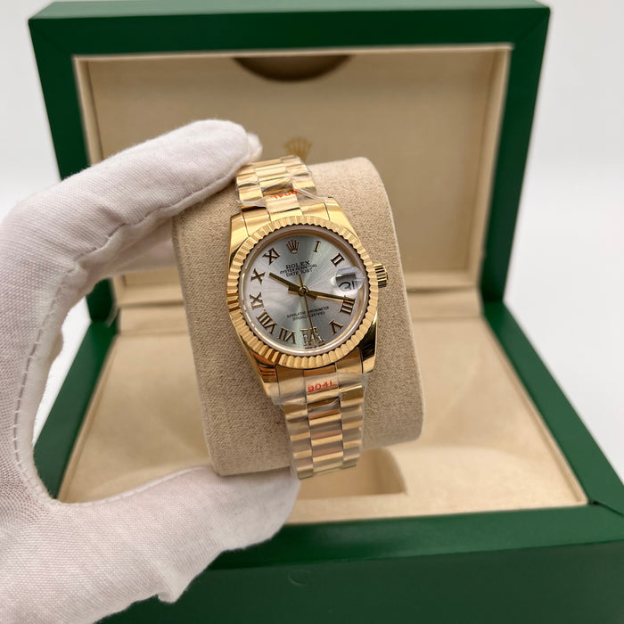 Rolex Datejust 31mm Grey Dial With Roman Numbers And Gold Bracelets