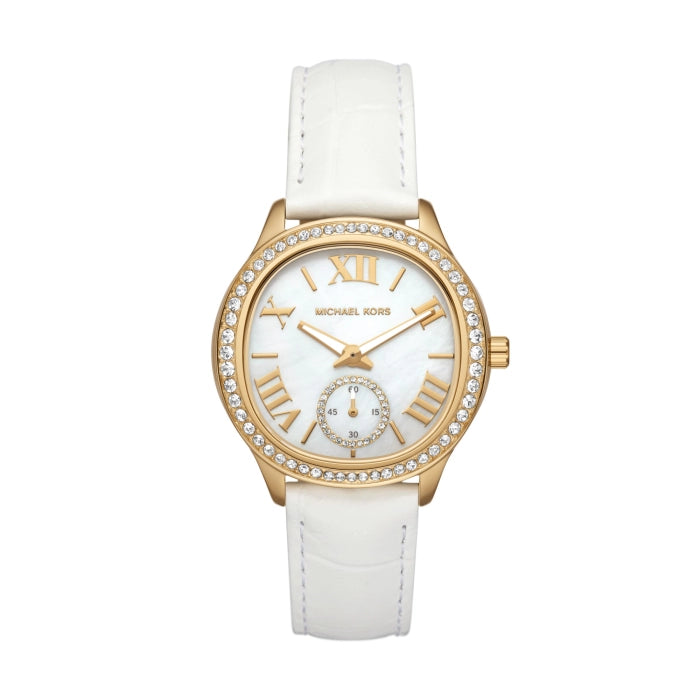 Michael Kors Sage Pavé Gold-Tone and Crocodile Embossed Leather Watch Mk4818 Authentic
