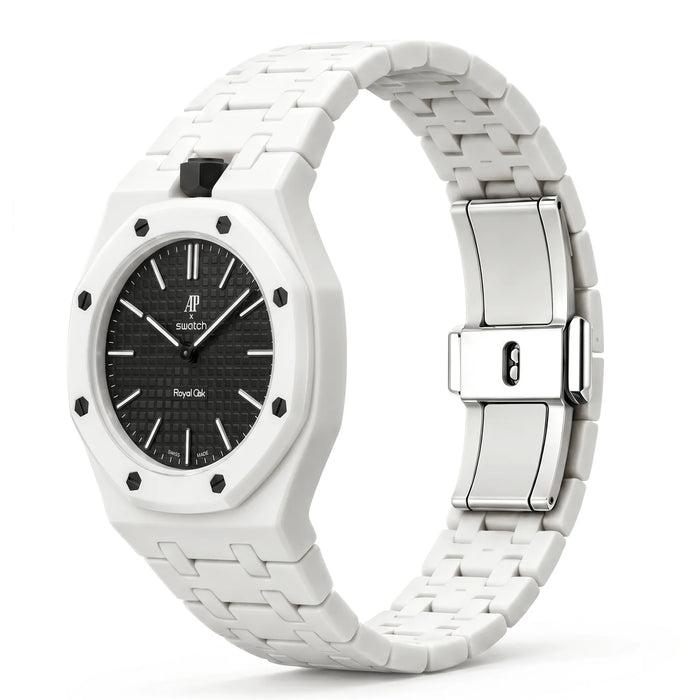 AP X SWATCH ROYAL POP Bioceramic Strap - White Strap With Black Dial