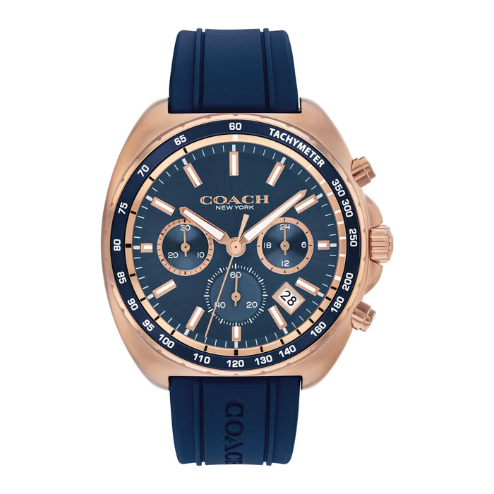 Coach Charter Chronograph Blue Dial Silicone Strap Men's Watch 14602730- Authentic