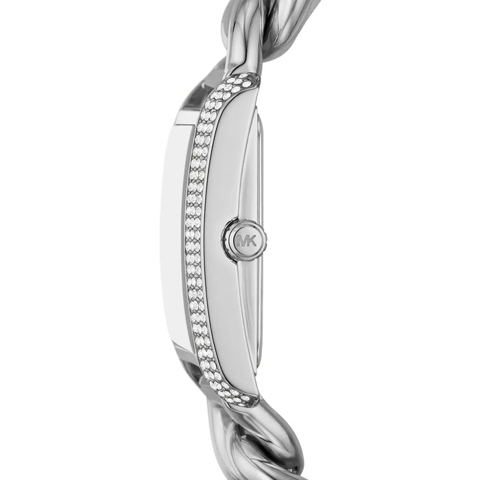 Michael Kors For Women Mini Emery Pavé Silver-Tone Curb Link Watch MK7438 Authentic