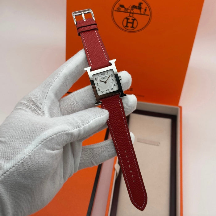 Heure H Silver With Bordo Strap Watch