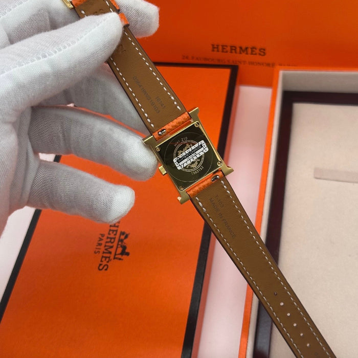 H Gold Black Dial With Orange Leather Strap Watch