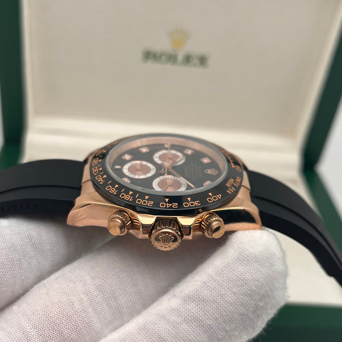 Rolex Daytona Leather  Watch Band Rubber Black RoseGold Dial 40mm (5A+)