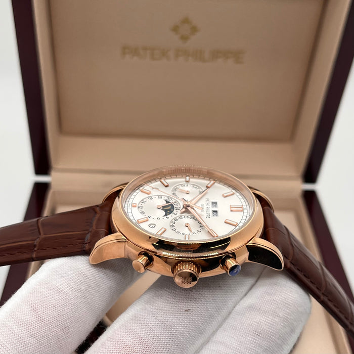 Patek Philippe Open Heart Automatic Silver Case With brown leather Strap