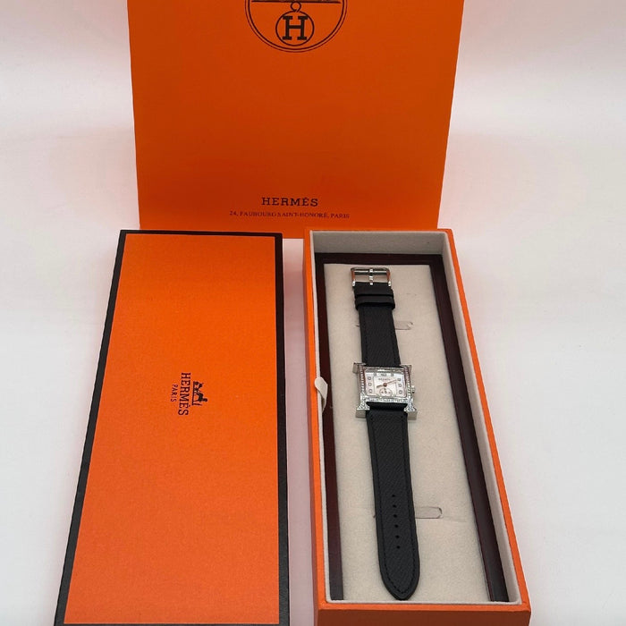 Chrono H Gold Diamond Dial With Black Leather Strap Watch