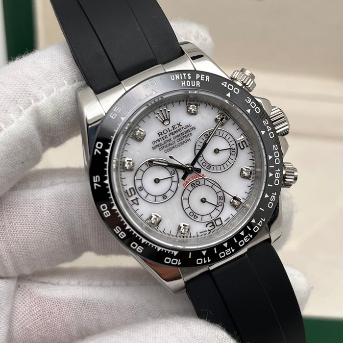 Rolex Daytona Leather  Watch Band Rubber 40mm white mother-of-pearl dial (5A+)