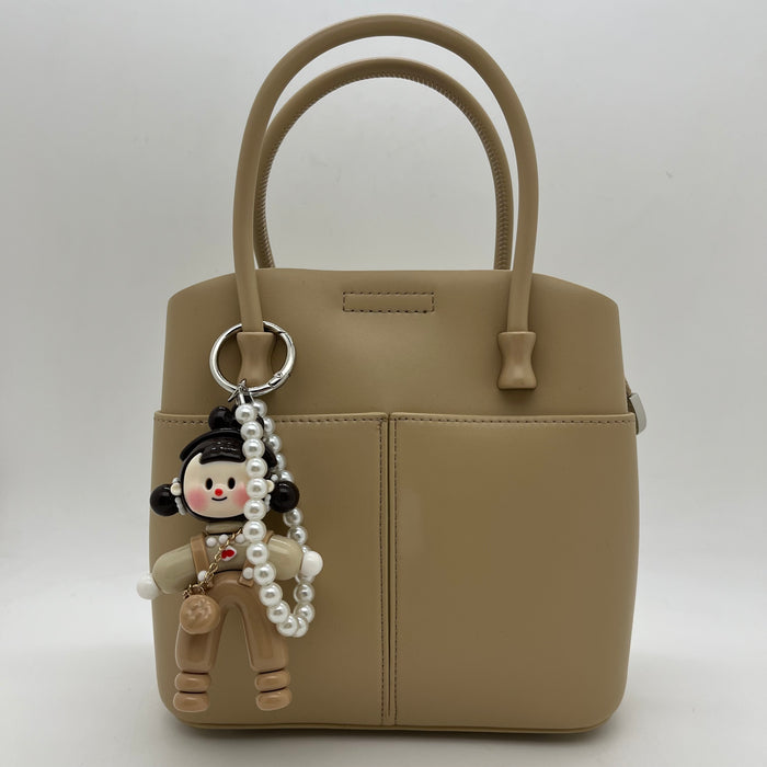 Genuine Leather Women Bag With Charm