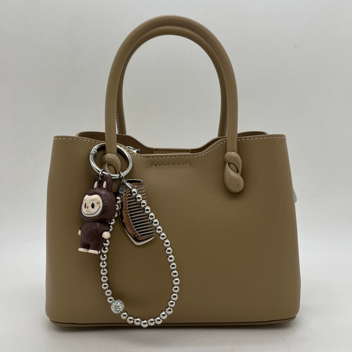 Genuine Leather Women Mini Cross Bag With Labubu Charm