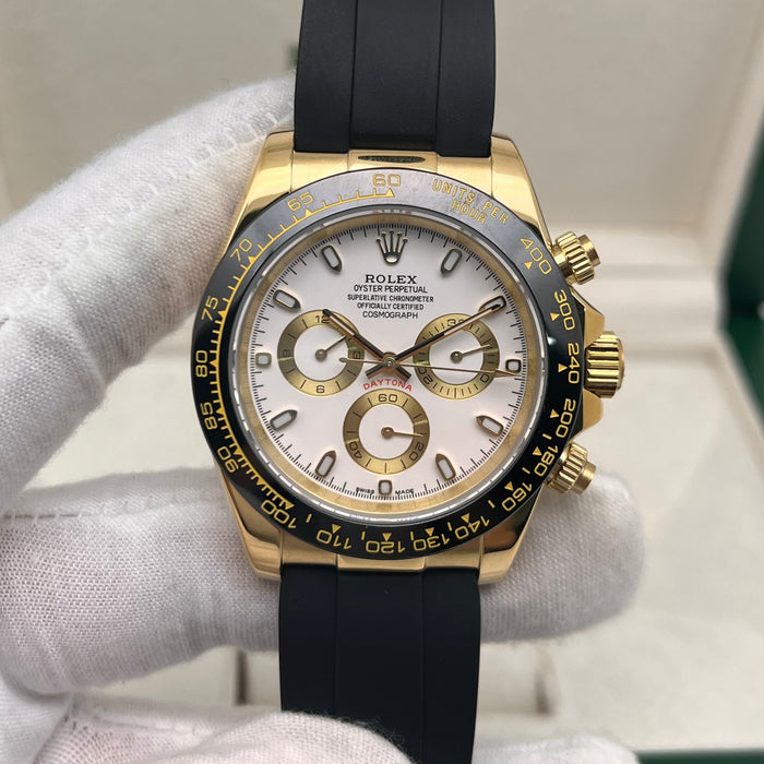 Rolex Daytona Leather  Watch Band Rubber whiteGold Dial 40mm (5A+)