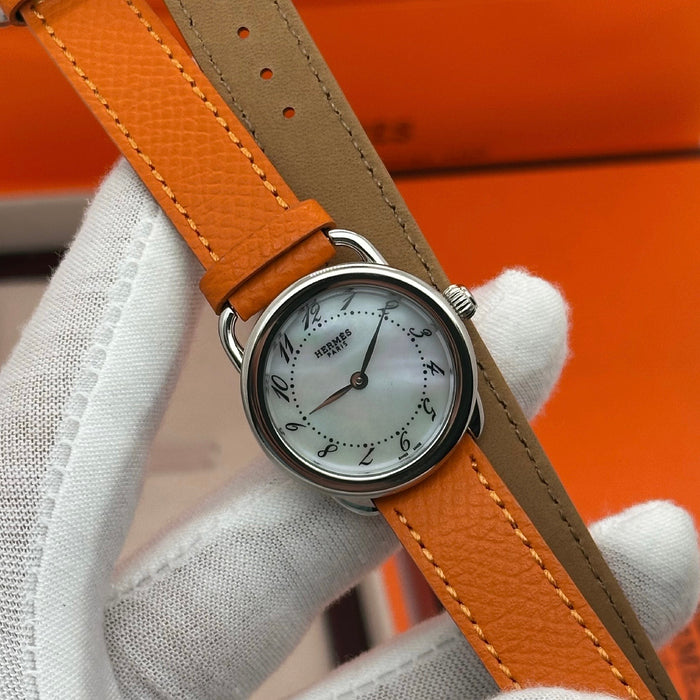 Arceau Silver In Steel With Orange Leather Strap