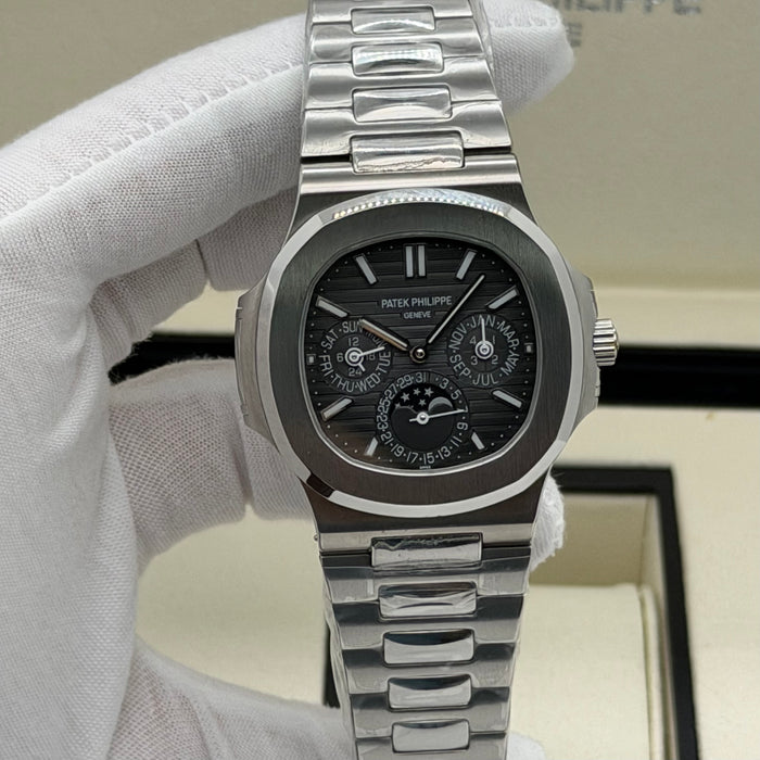 Patek Philippe Nautilus annual calendar dark ribbed dial and integrated moon phase sub-dial Swiss Super Clone