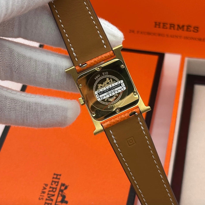 H Stress Gold With Orange Leather Strap Watch