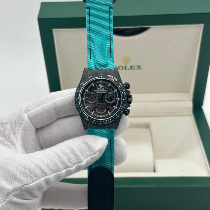 Rolex Cosmograph Daytona carbon case and a Tiffany blue nylon strap 40mm Swiss Super Clone