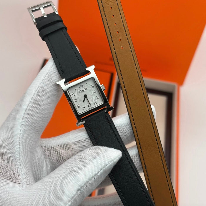 “H” Silver With Black Strap Watch