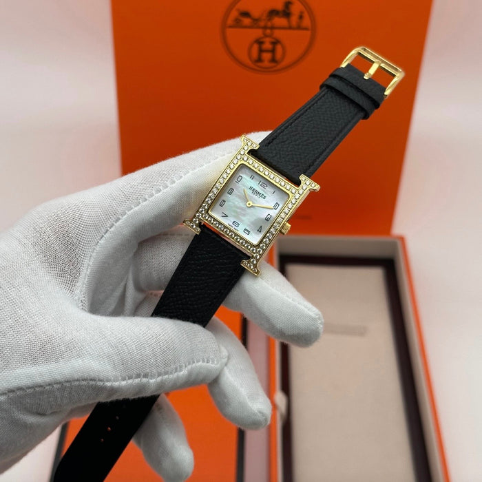 H Gold Stress With Black Strap Watch