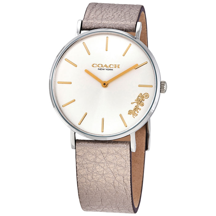 Coach Silver Case Leather Strap Watch – White Dial Quartz Timepiece 14503157 - Authentic